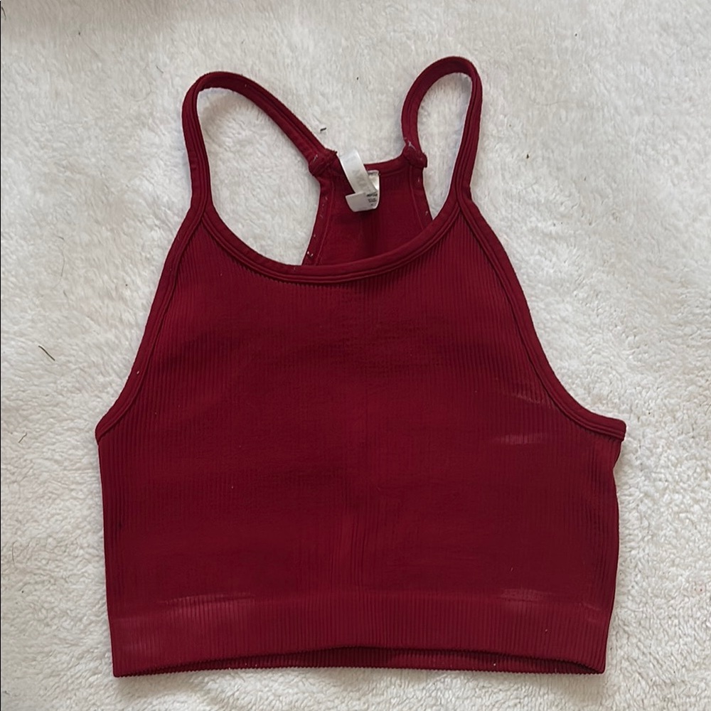 Women's Red Ribbed Tank Top